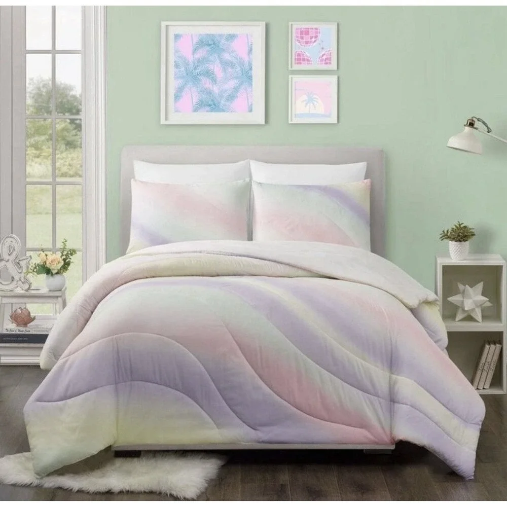 Twin/Twin XL Pastel Wave Swirl Print Comforter & Sham Set - Makers Collective